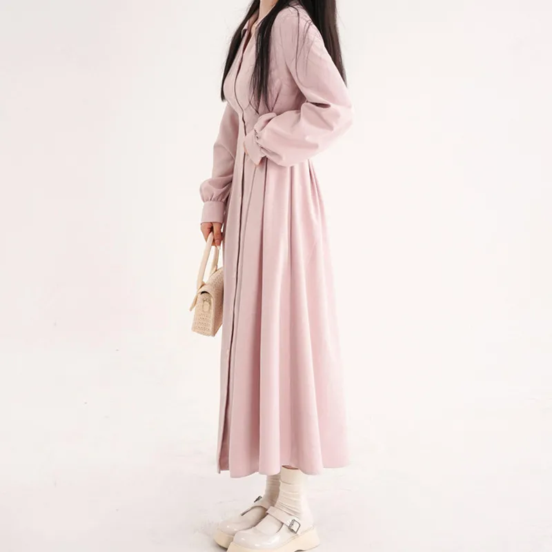 Korean Style A Line Shirt Dress - Korean Style Women V Neck Shirt