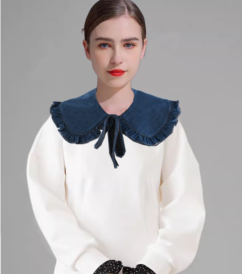 Blouses - Sweet Blue Denim Ruffle False Collar
