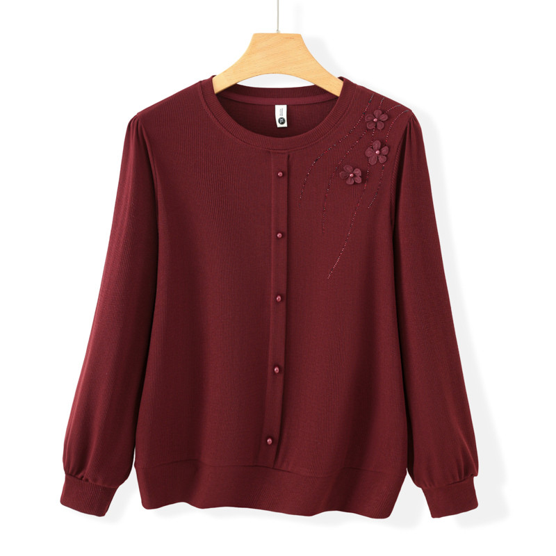 Blouses - Elegant Middle Aged Women Round Neck