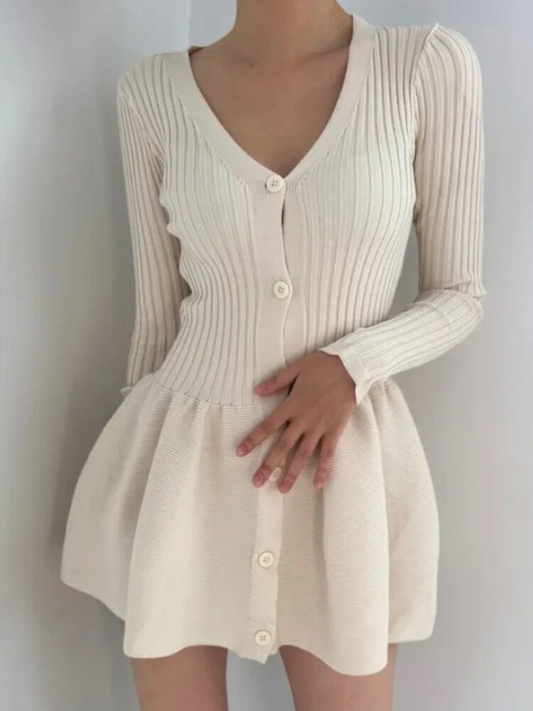 Women's White Knit A-Line Dres - French Vintage Floral Midi Dress recension och pris