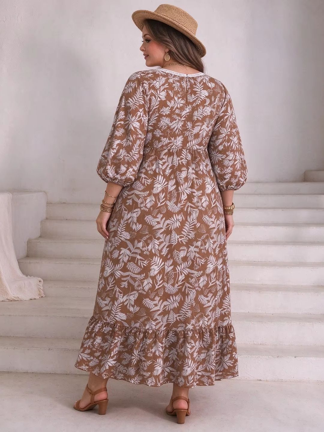 Plus Size Women Leaf Floral Ma - Boho Summer Beach Maxi Dress recension och pris