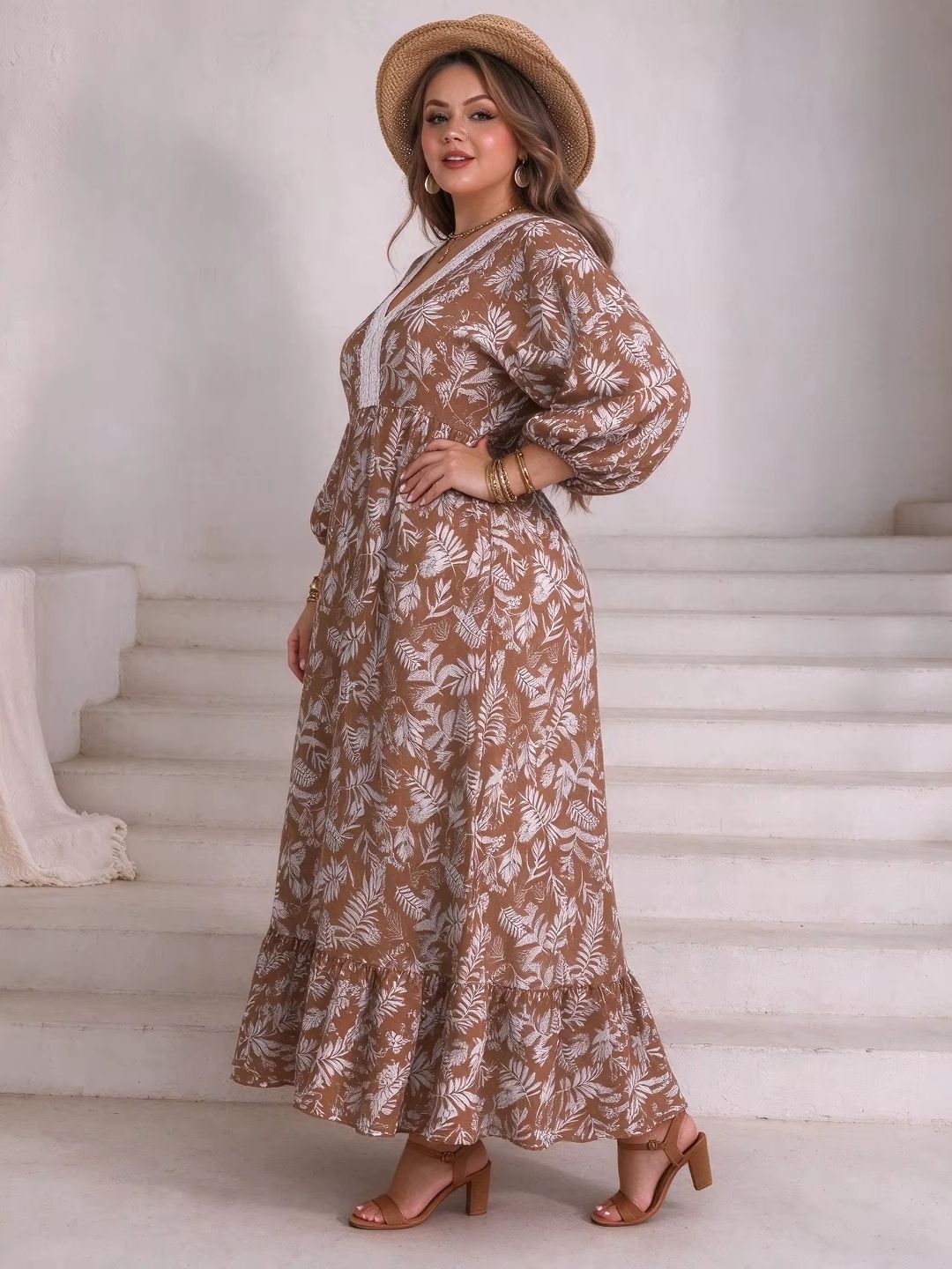 Plus Size Women Leaf Floral Ma - Boho Summer Beach Maxi Dress recension och pris