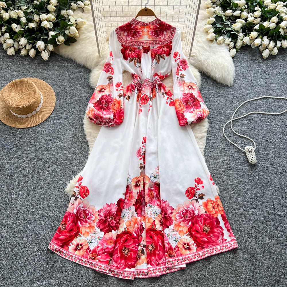 French Elegant Vintage Palace  - French Vintage Floral Midi Dress recension och pris