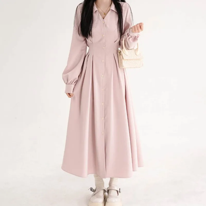 Korean Style Women V Neck Shir - Korean Style A Line Shirt Dress recension och pris
