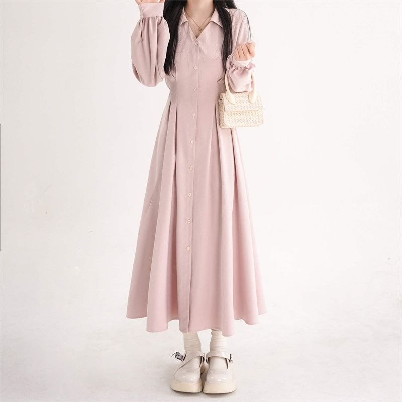 Korean Style Women V Neck Shir - Korean Style A Line Shirt Dress recension och pris