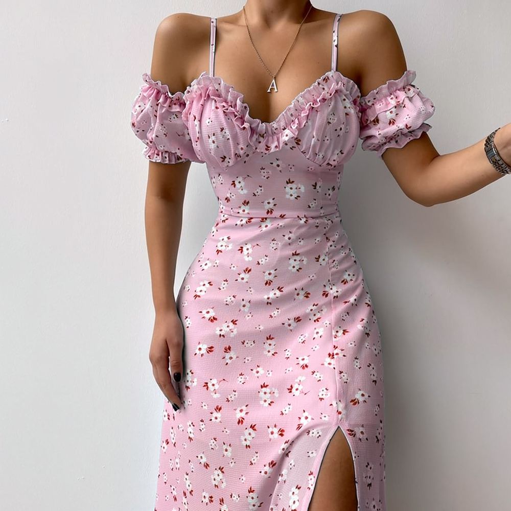 Women Summer Floral Dress Fren - French Vintage Floral Midi Dress recension och pris