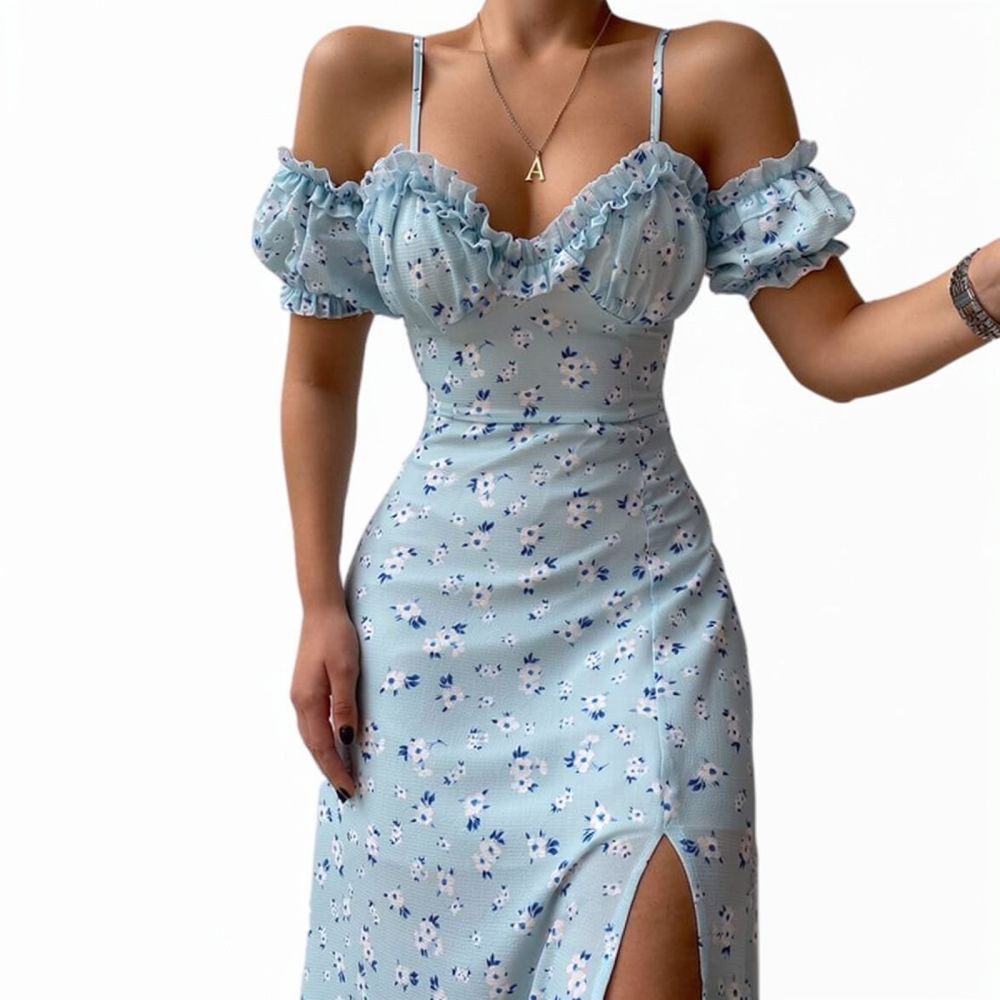 Women Summer Floral Dress Fren - French Vintage Floral Midi Dress recension och pris