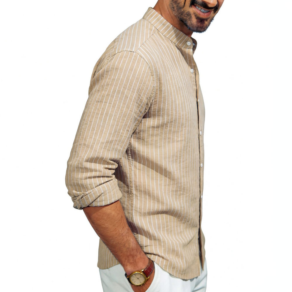 Mens Stand Collar Linen Shirt  - Casual Loose Linen Shirt Dress recension och pris