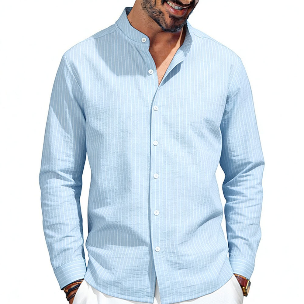 Mens Stand Collar Linen Shirt  - Casual Loose Linen Shirt Dress recension och pris