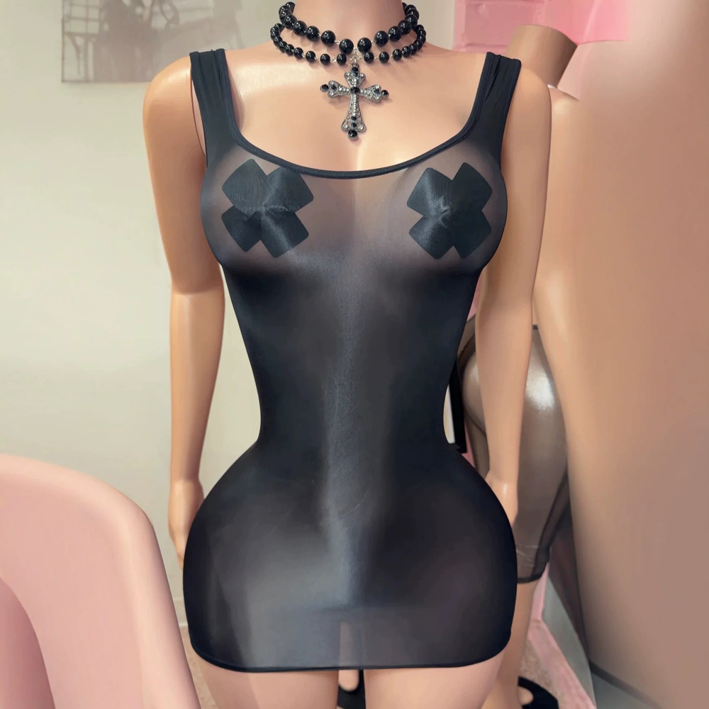JENYAGE Sexy Glossy Sheer Tank - Sexy Mesh Sheer Bodycon Dress recension och pris