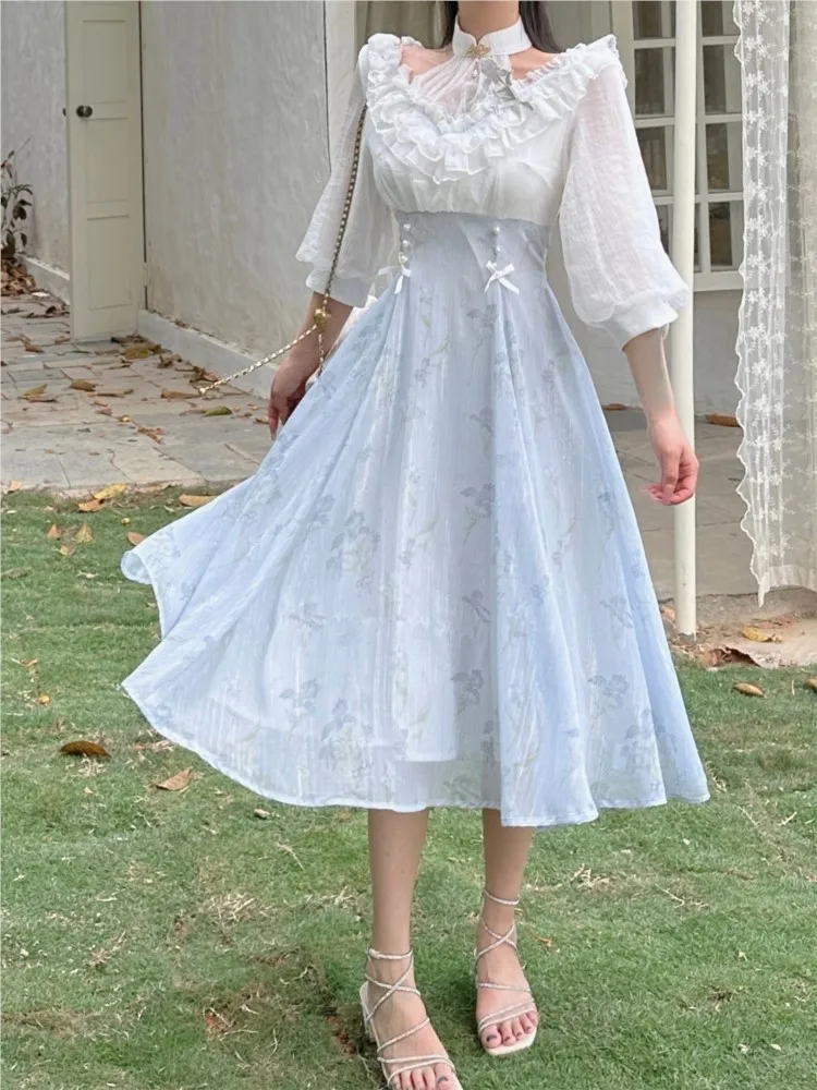 Elelgant Women Summer French V - French Vintage Floral Midi Dress recension och pris