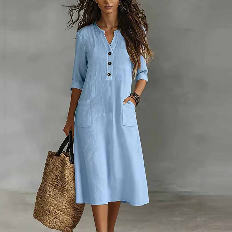 Women Casual Solid Color Half  - Boho Summer Beach Maxi Dress recension och pris