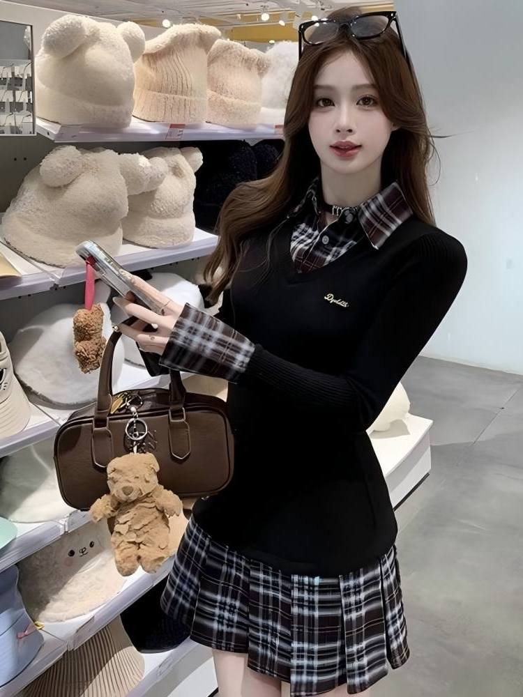 Korean Style Slim Fit  Collar  - Korean Style A Line Shirt Dress recension och pris